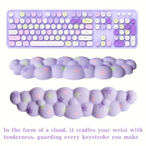 LJYZMD Cloud Wrist Rest Set for Keyboard and Mouse, Includes Cute Coaster, with Computers and Laptops (Light Purple Colorful Star Set) - Image 2