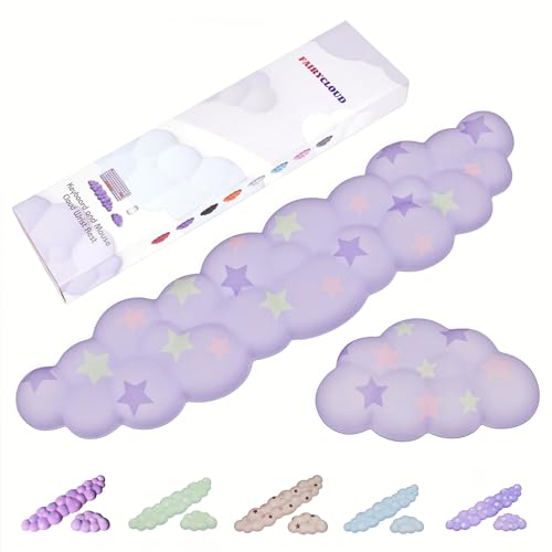 LJYZMD Cloud Wrist Rest Set for Keyboard and Mouse, Includes Cute Coaster, with Computers and Laptops (Light Purple Colorful Star Set) - Image 1