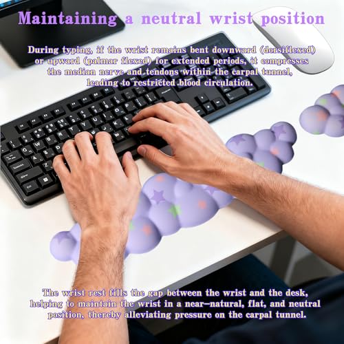 LJYZMD Cloud Wrist Rest Set for Keyboard and Mouse, Includes Cute Coaster, with Computers and Laptops (Light Purple Colorful Star Set) - Image 5