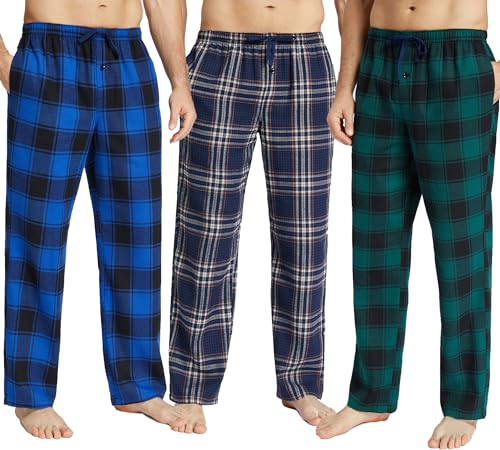 JupiterSecret Mens Pajama Pants Set Flannel Cotton Sleep & Lounge Pants, PJ Bottoms with Pockets and Button Fly 3 Pack - Image 1