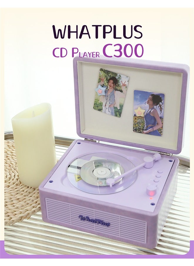WhatPlus - WhatPlus C300 CD Player;Rechargeable Leather CD Player with Speakers; Bluetooth Transmitter; Festival Gift; BGM Player for Home Decor - Image 1