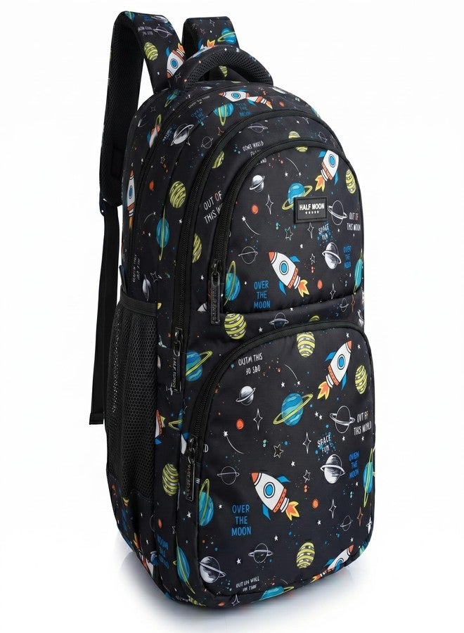 Half Moon 35L Enigma School Bag For Girls, 5 Compartment Backpack For Women, Water Resistant 5 Zips Stylish And Trendy College 5 Compartment Backpacks For Girls (Black) - Image 1