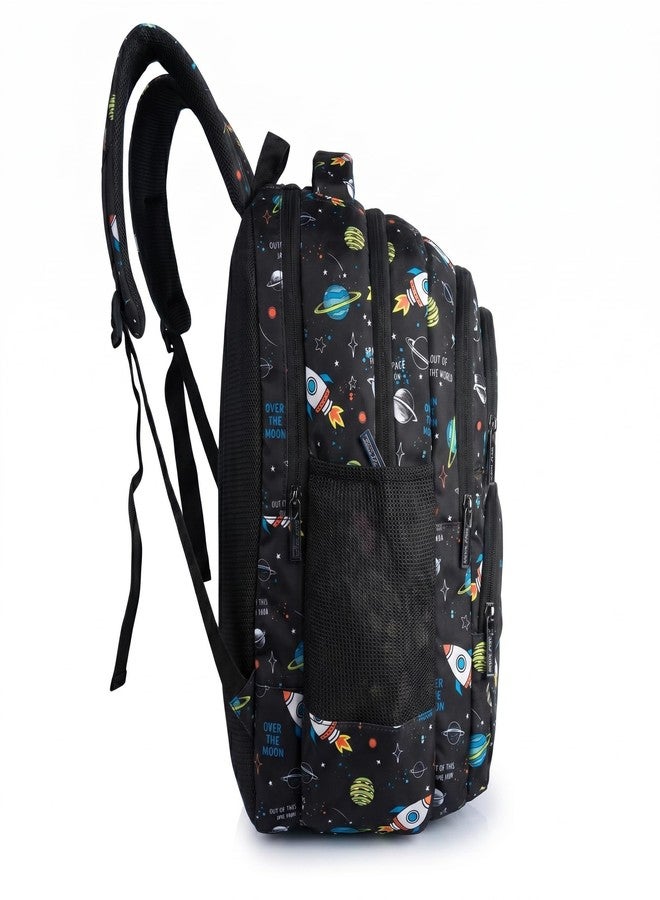 Half Moon 35L Enigma School Bag For Girls, 5 Compartment Backpack For Women, Water Resistant 5 Zips Stylish And Trendy College 5 Compartment Backpacks For Girls (Black) - Image 2