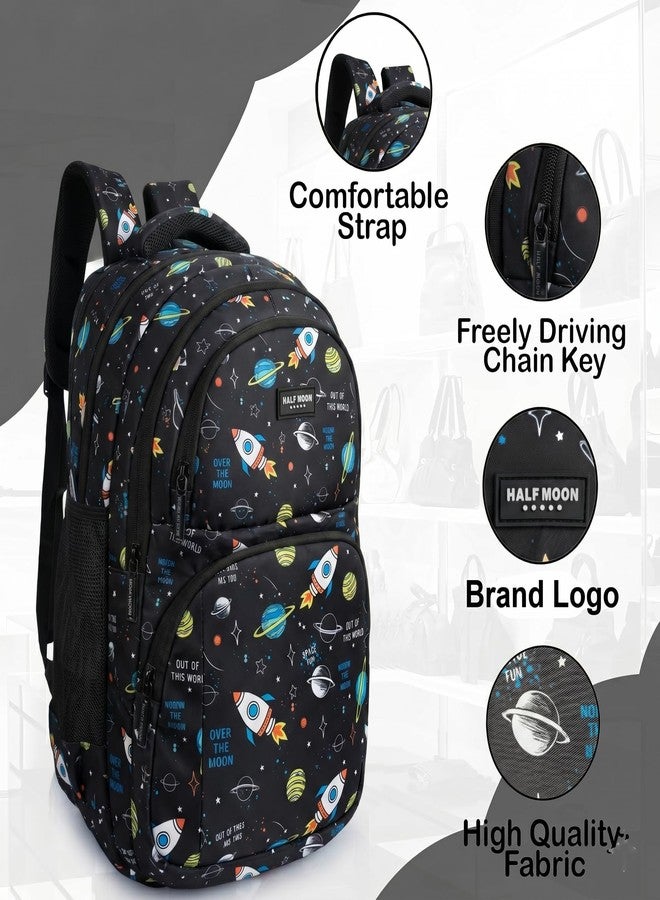 Half Moon 35L Enigma School Bag For Girls, 5 Compartment Backpack For Women, Water Resistant 5 Zips Stylish And Trendy College 5 Compartment Backpacks For Girls (Black) - Image 3