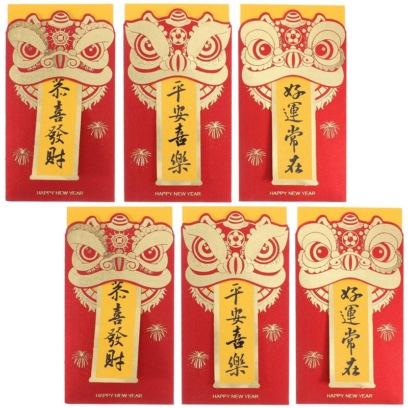 6 Pieces Long Red Envelopes Set For Chinese New Year Wedding Cash Gifts Hongbao - Image 2