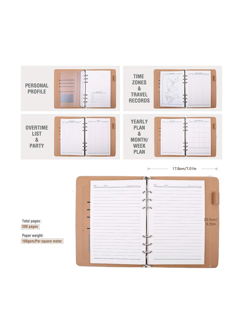 PU Leather A5 Notebook with 160 Thick Pages, Refillable Loose Leaf, Classic Lined Design, Includes Pocket and Pen Holder, Ideal for Business, Memo, and Sketching (with Pen)