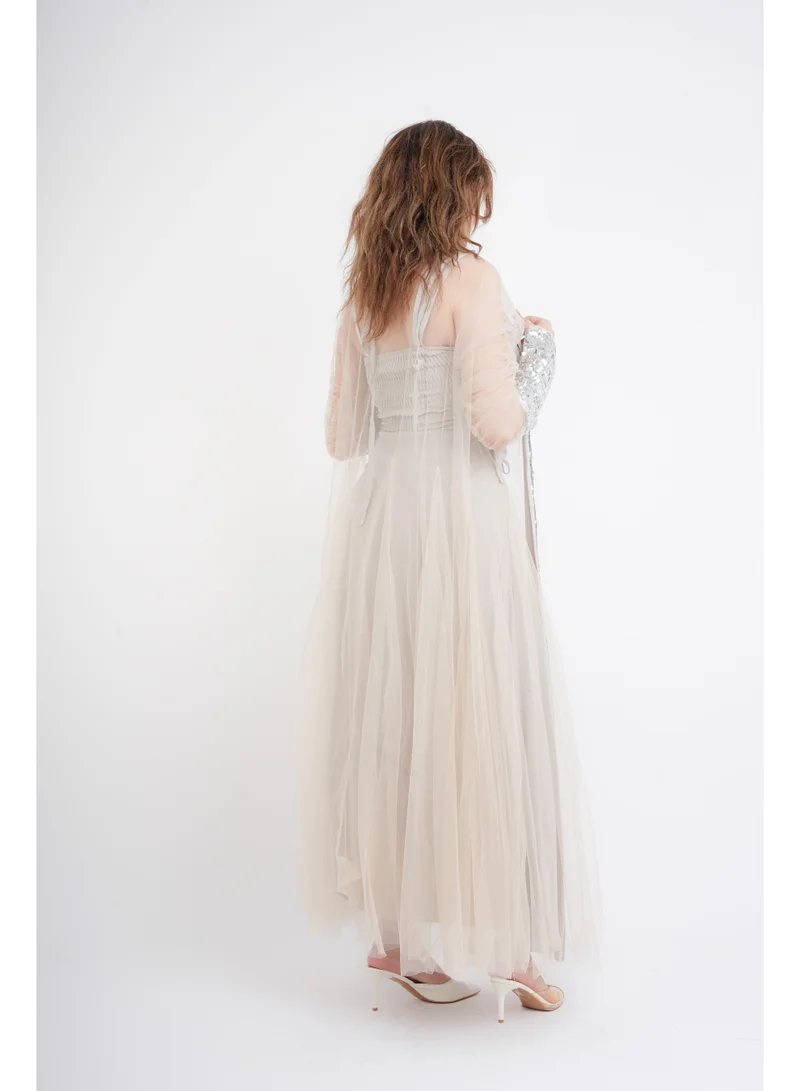 IKKXA Silver Glamour Sheer Sleeve Jalabiya