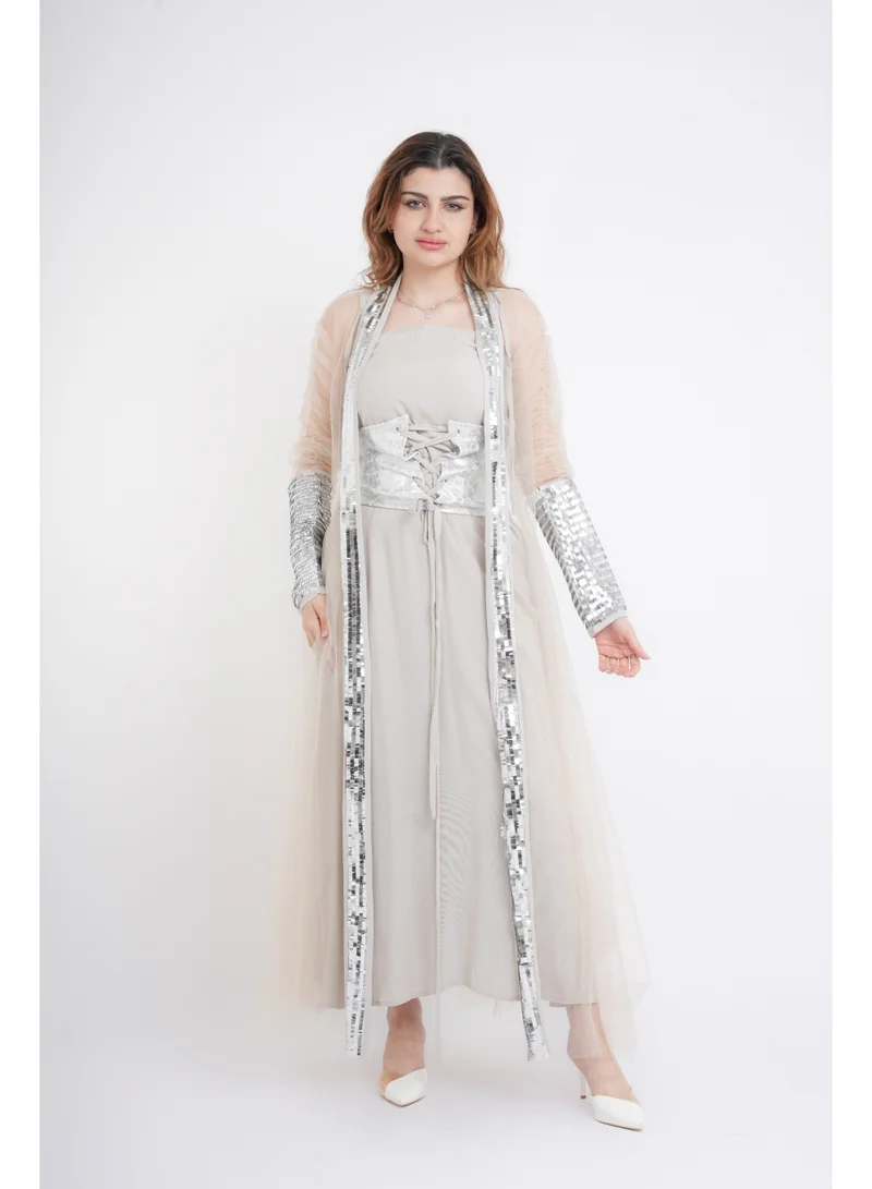 IKKXA Silver Glamour Sheer Sleeve Jalabiya