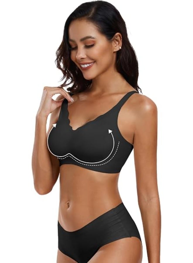 Seamless Bra Women's Without Underwire V-Neck Zero Feel Bralette Soft Push Up Padded Non-Wired Bustier Comfortable T-Shirt Bra Soft Sleep Bra - Image 2