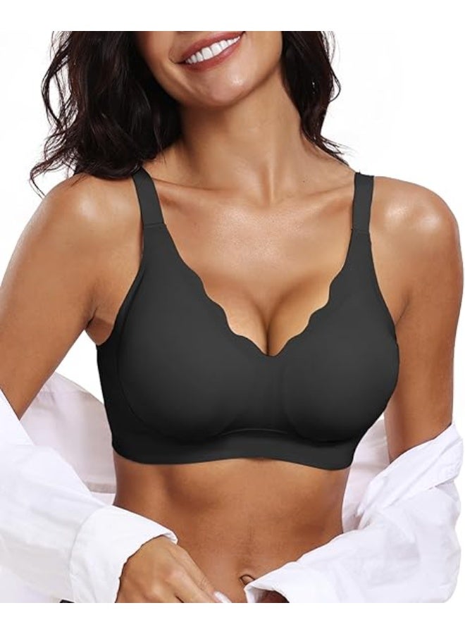 Seamless Bra Women's Without Underwire V-Neck Zero Feel Bralette Soft Push Up Padded Non-Wired Bustier Comfortable T-Shirt Bra Soft Sleep Bra - Image 1