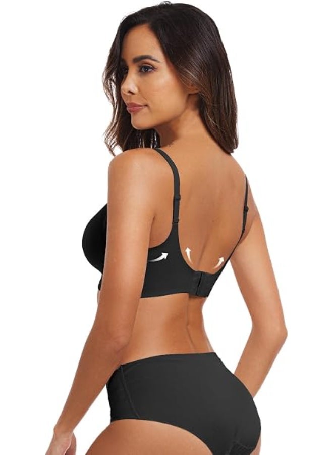 Seamless Bra Women's Without Underwire V-Neck Zero Feel Bralette Soft Push Up Padded Non-Wired Bustier Comfortable T-Shirt Bra Soft Sleep Bra - Image 3