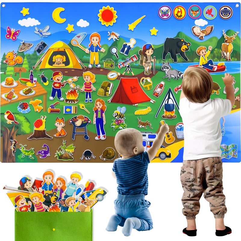 PENGFULL Camping Theme Felt Story Board Set44 28in Flannel Board for Wall65 Felt PiecesTheme Story Preschool StorytellingLearning Interactivefor 3 Years Gift for Toddlers Kids Children - Image 3