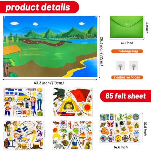 PENGFULL Camping Theme Felt Story Board Set44 28in Flannel Board for Wall65 Felt PiecesTheme Story Preschool StorytellingLearning Interactivefor 3 Years Gift for Toddlers Kids Children - Image 5