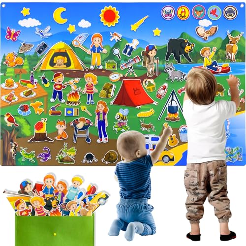 PENGFULL Camping Theme Felt Story Board Set44 28in Flannel Board for Wall65 Felt PiecesTheme Story Preschool StorytellingLearning Interactivefor 3 Years Gift for Toddlers Kids Children - Image 1