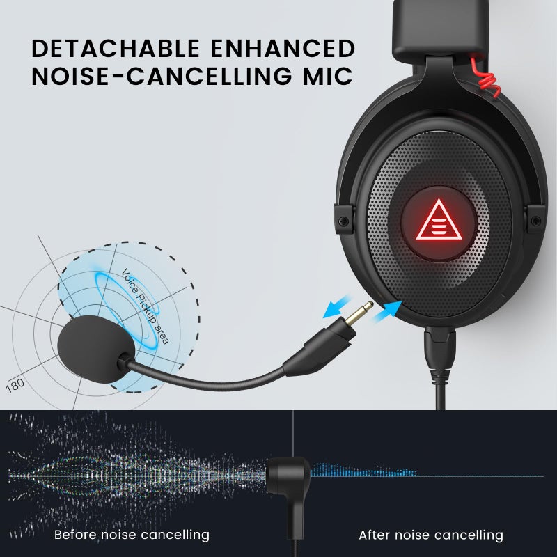 EKSA E900 Pro USB Gaming Headset for PC - Computer Headset with Detachable Noise Cancelling Mic, 7.1 Surround Sound, 50MM Driver - Headphones with Microphone for PS4/PS5, Xbox One, Laptop, Office - Image 3