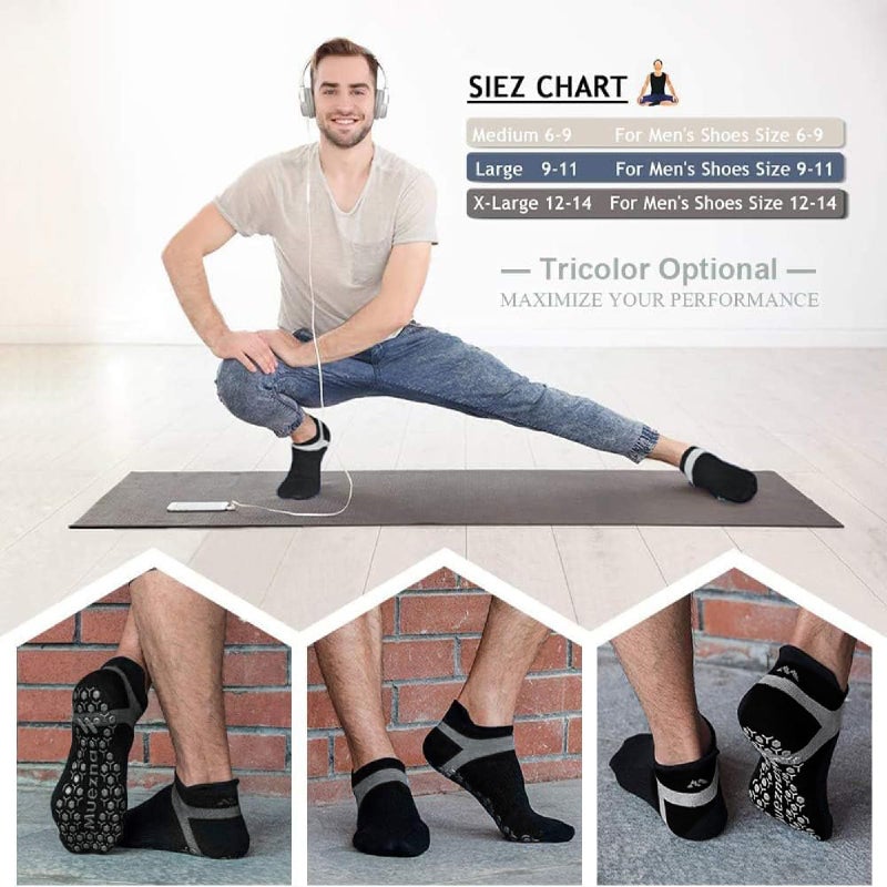 Muezna Men's Non-Slip Yoga Socks, Anti-Skid Pilates, Barre, Bikram Fitness Hospital Slipper Socks with Grips - Image 2
