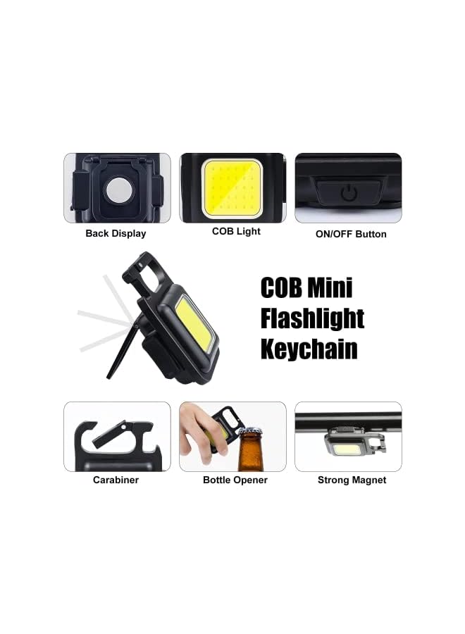 PROTON Mini Flashlight 800Lumens Cob Bright Rechargeable Keychain Flashlights 4 Light Modes Portable Pocket Light With Folding Bracket Bottle Opener And Magnet Base For Camping Fishing Walking  - Image 2
