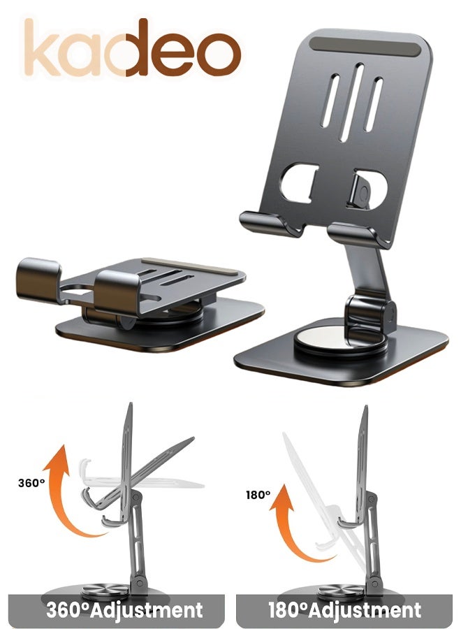kadeo Aluminum Alloy Phone Stand, Adjustable Height Phone Holder, Base 360° Rotation, Non-Slip Metal Phone Stand, Compatible with iPone Tablet Learning Machine - Image 1