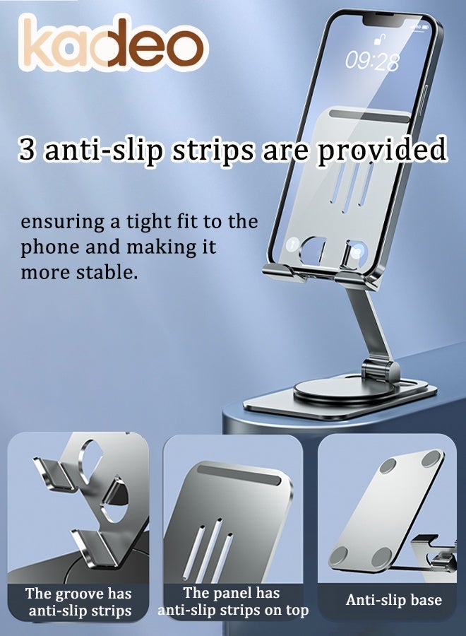 kadeo Aluminum Alloy Phone Stand, Adjustable Height Phone Holder, Base 360° Rotation, Non-Slip Metal Phone Stand, Compatible with iPone Tablet Learning Machine - Image 3