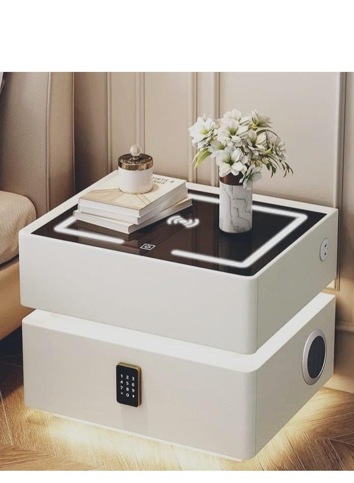Generic Nightstand with Smart Charging, 2-Tier Storage Side Table, Wooden Nightstand for Bedroom, Living Room, 3 color light + wireless charging + USB+ Bluetooth speaker with Digital lock  - Image 1