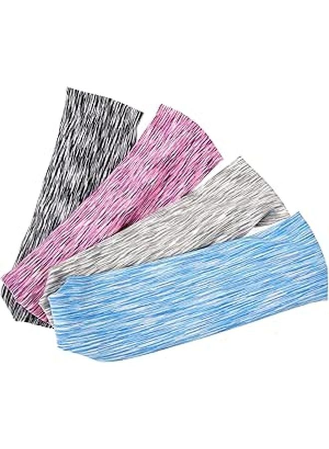 4Pcs Black Sweat Absorbent Headbands Stretchy Elastic Head Wraps For Running Yoga Fitness Workout - Image 1