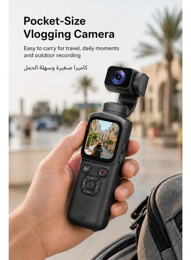 4K HD Vlogging Camera Portable Pocket Gimbal Camcorder with 1.72 Inch Touch Screen 330° Rotatable Video Camera for Travel Sports Daily Use - Image 3