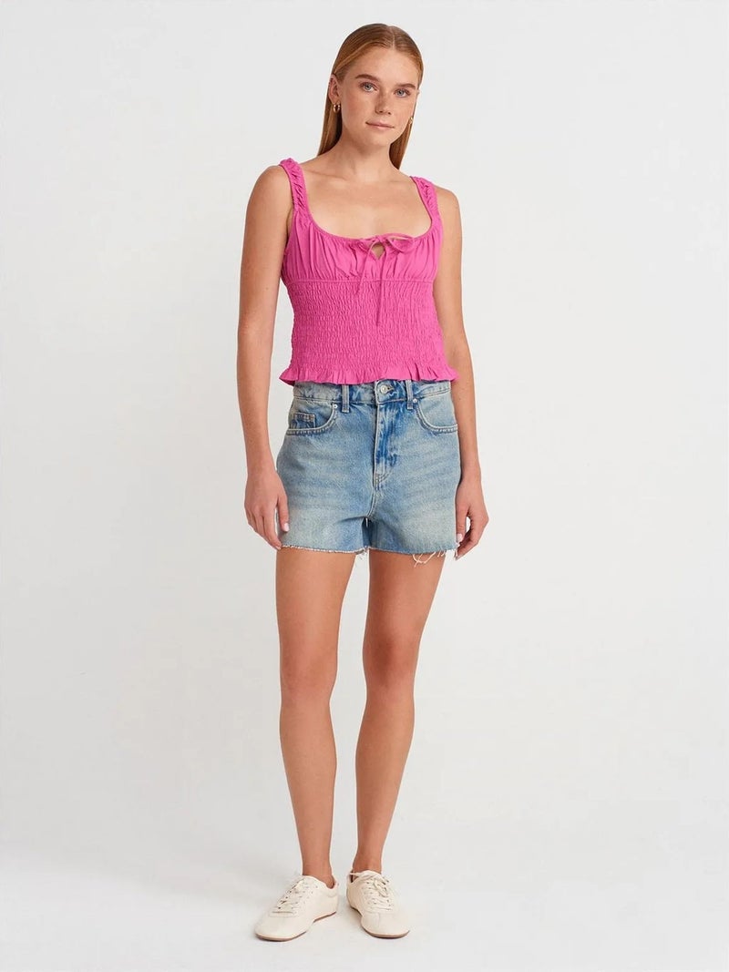 DILVIN Fitted Crop Sleeveless Tie-Front Blouse - Image 4