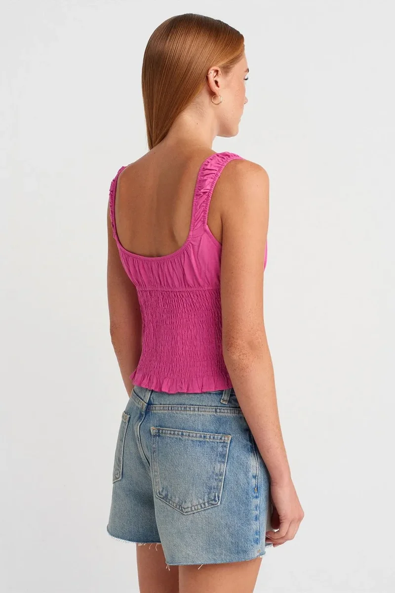 Dilvin Bright Pink DILVIN Fitted Crop Sleeveless Tie-Front Blouse for Women | Best Price UAE