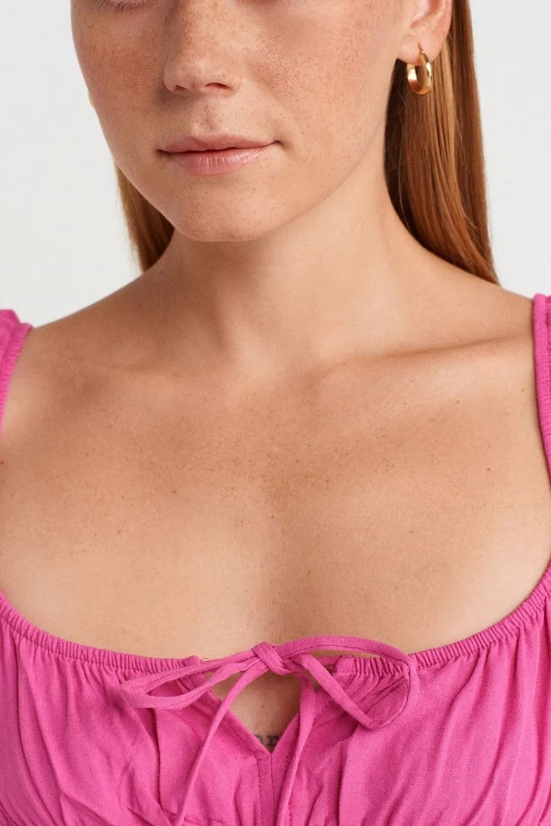 Dilvin Bright Pink DILVIN Fitted Crop Sleeveless Tie-Front Blouse for Women | Best Price UAE