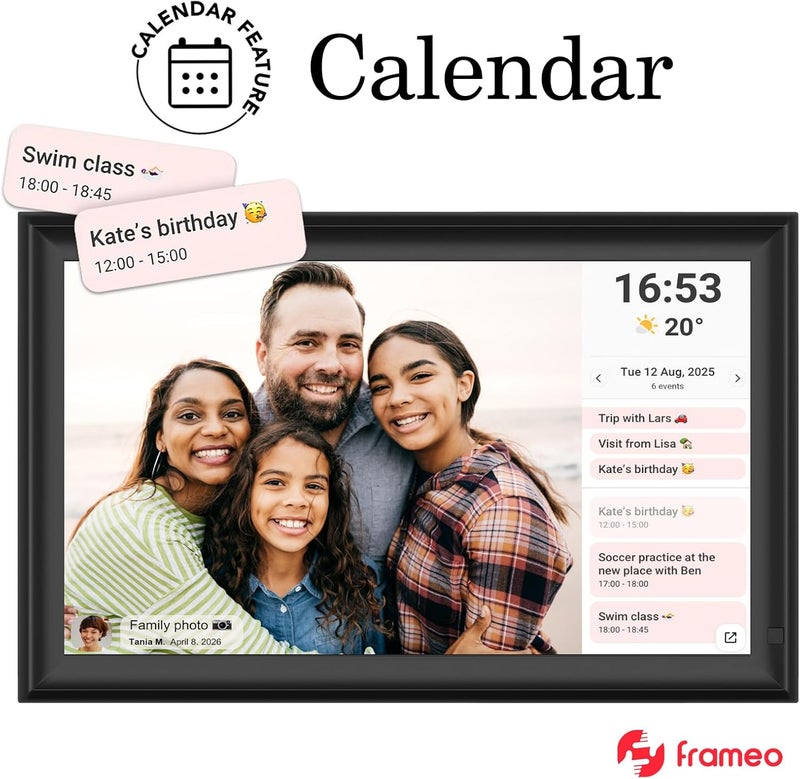 إطار صور رقمي FRAMEO 64 جيجابايت 15.6 بوصة مع شاشة لمس IPS LCD FHD بدقة 1920x1080، واي فاي مزدوج لمشاركة الصور ومقاطع الفيديو عبر تطبيق Frameo، دعم محرك أقراص USB/بطاقة SD لتوسيع التخزين، مستشعر حركة، تدوير تلقائي - Image 4