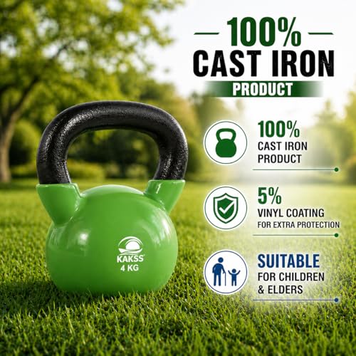 Kakss Vinyl half coating Kettle Bell for Gym & Workout (4 KG (Green)) (PROUDLY MADE IN INDIA) - Image 2
