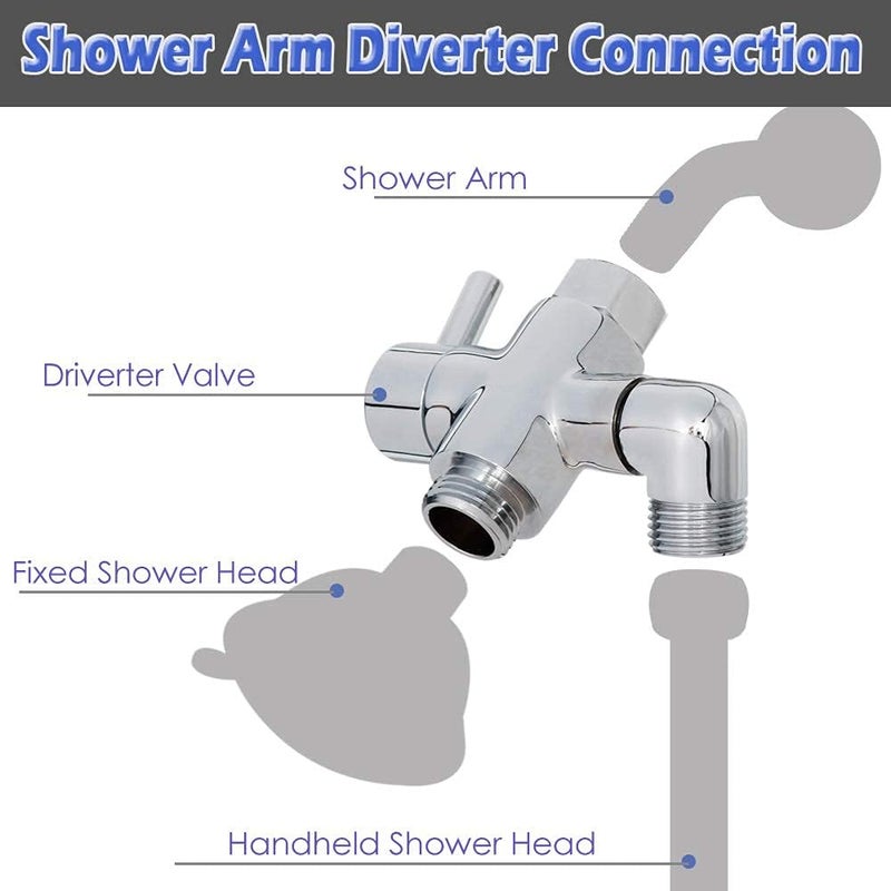 YDmeet Brass Shower Arm Diverter Valve for Handheld Shower Head and Fixed Spray Head G1/2 3 Way Universal Bathroom System Component Replacement Part, Polished Chrome - Image 4
