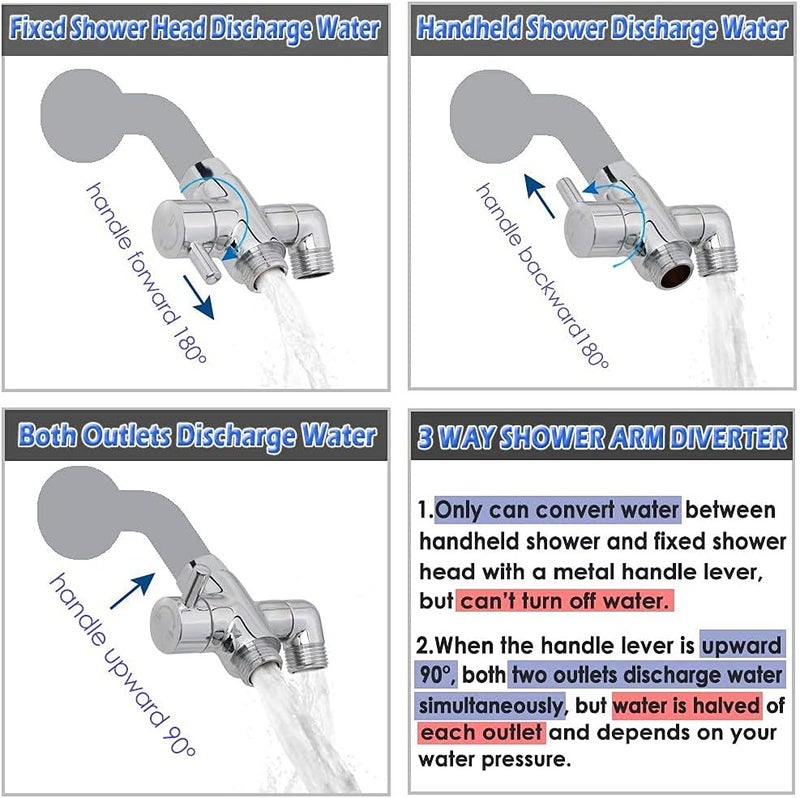 YDmeet Brass Shower Arm Diverter Valve for Handheld Shower Head and Fixed Spray Head G1/2 3 Way Universal Bathroom System Component Replacement Part, Polished Chrome - Image 3