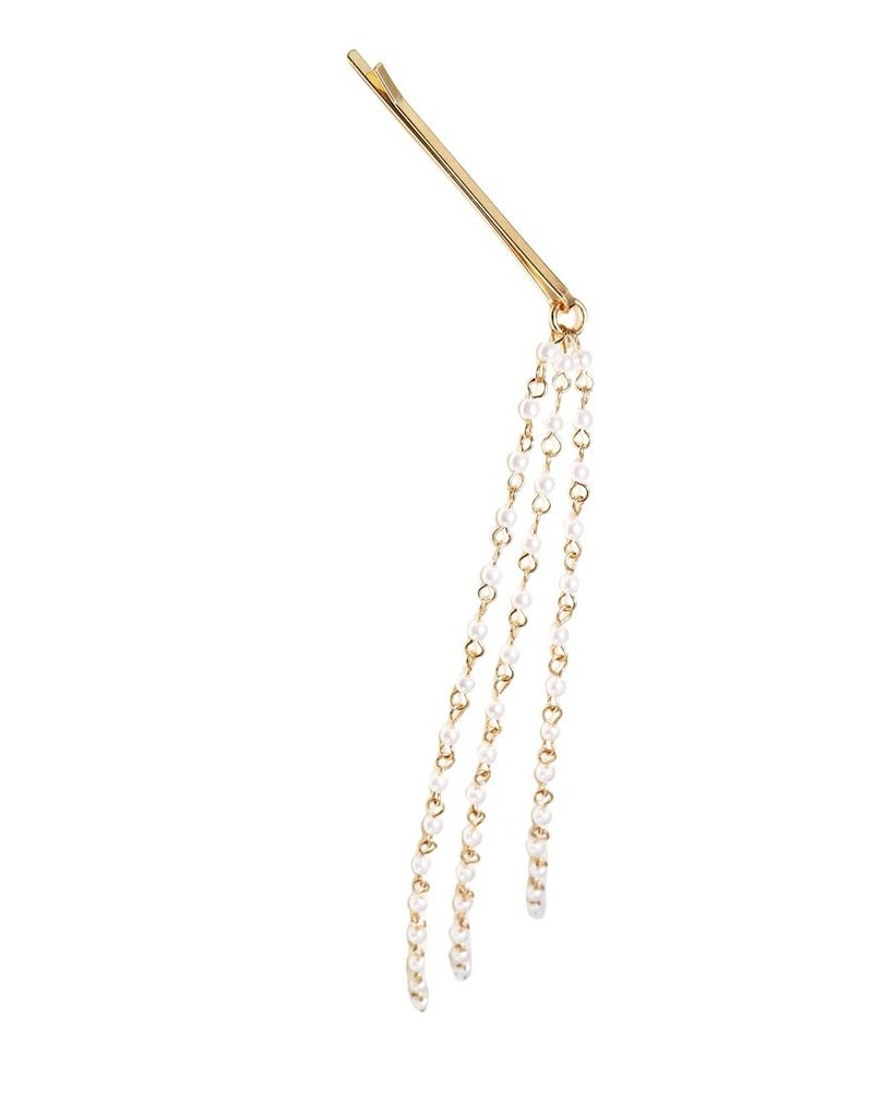 Yueton 2pcs Fashion Ladies Artificial Pearl Tassel Chain Barrettes Headband Hair Clips Clamp Headwear Edge Clips Bobby Pins - Image 2