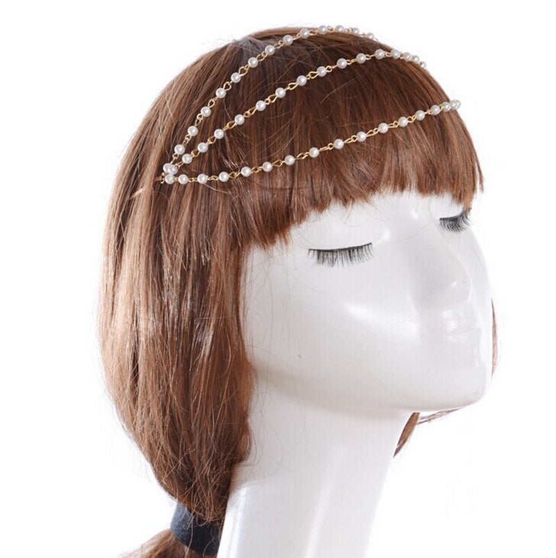 Yueton 2pcs Fashion Ladies Artificial Pearl Tassel Chain Barrettes Headband Hair Clips Clamp Headwear Edge Clips Bobby Pins - Image 5