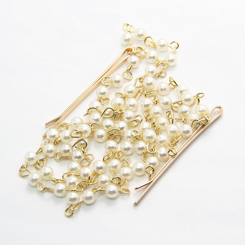 Yueton 2pcs Fashion Ladies Artificial Pearl Tassel Chain Barrettes Headband Hair Clips Clamp Headwear Edge Clips Bobby Pins - Image 4