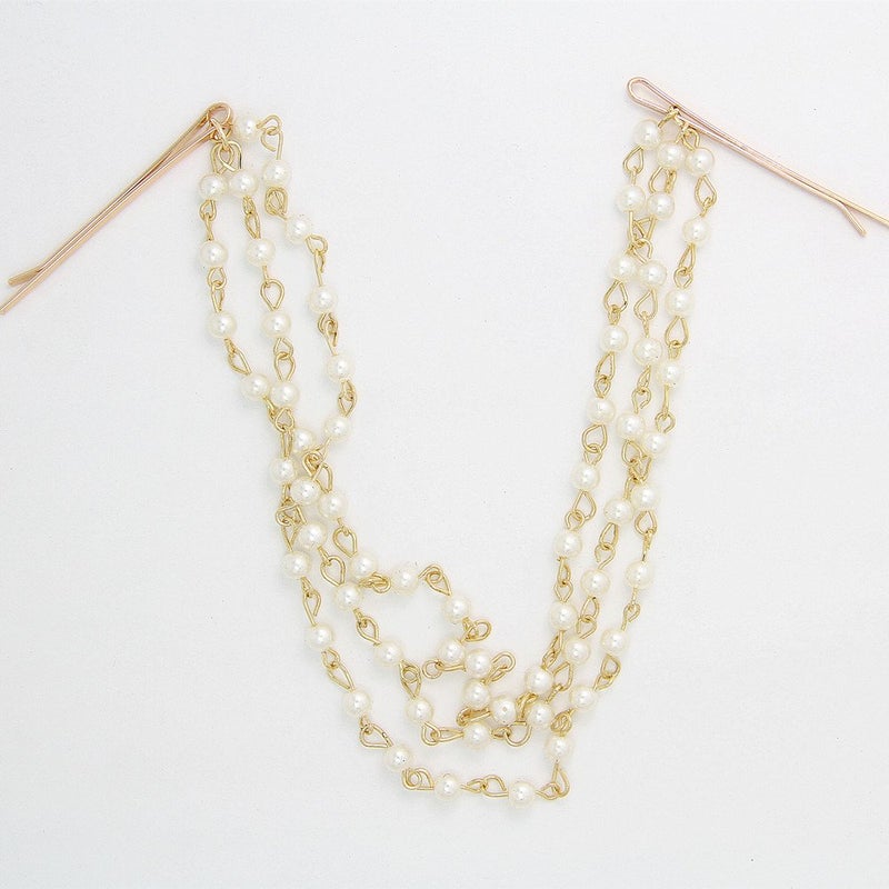 Yueton 2pcs Fashion Ladies Artificial Pearl Tassel Chain Barrettes Headband Hair Clips Clamp Headwear Edge Clips Bobby Pins - Image 3