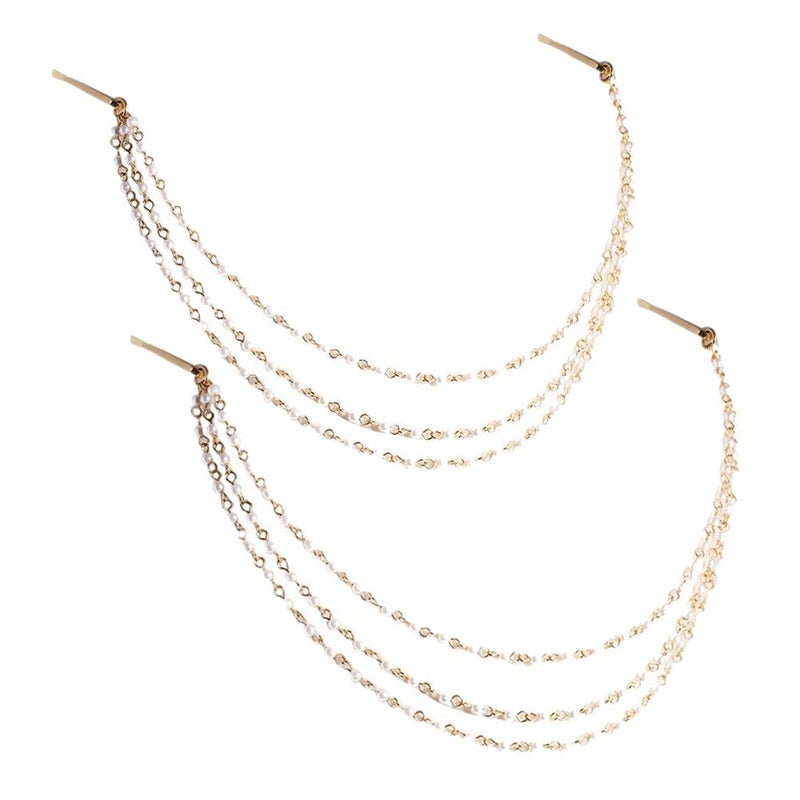 Yueton 2pcs Fashion Ladies Artificial Pearl Tassel Chain Barrettes Headband Hair Clips Clamp Headwear Edge Clips Bobby Pins - Image 1