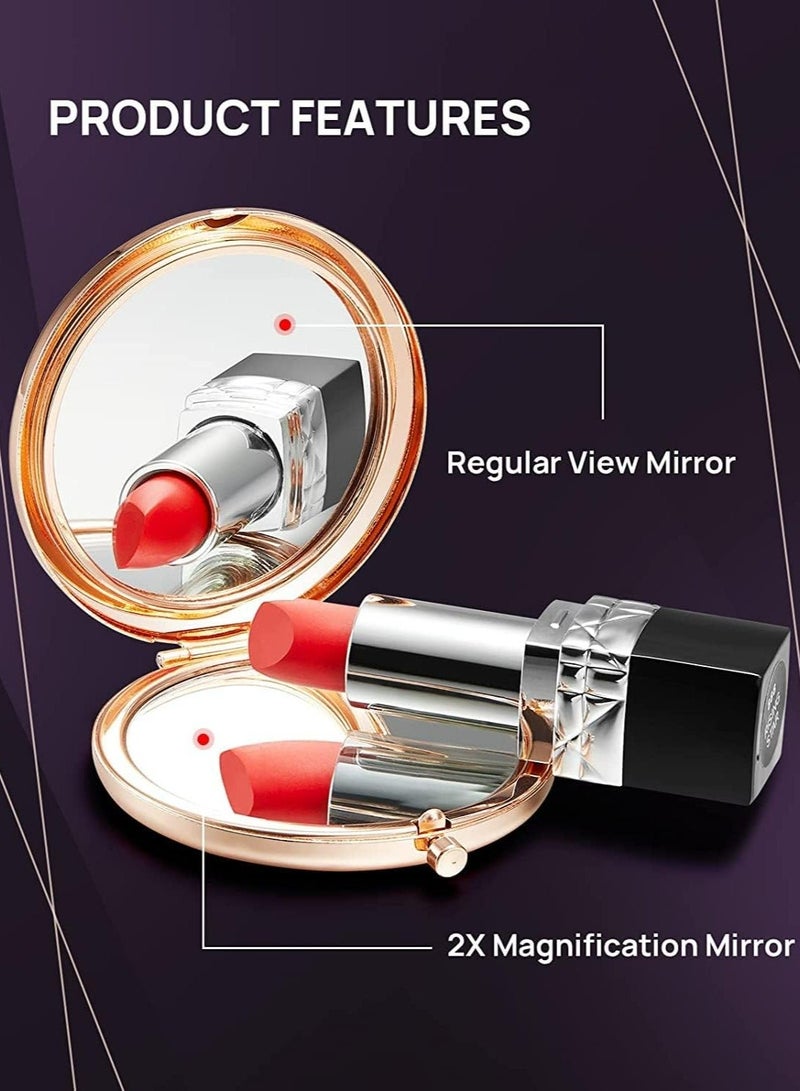 أوزيغالور مرآة مدمجة صغيرة مكبرة ماسية 1X/2X، مرآة مكياج محمولة قابلة للطي للسفر، المنزل، المكتب - ذهبي وردي - Image 2