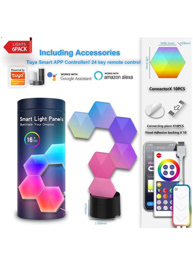 Arabest RGB Light for Gaming PC Setup, USB-Power Gaming Lights, Sync Music Hexagon Wall Lights with Very diverse effects, Desk Gaming Accessories, Work with Alexa&Google(6PCS)  - Image 1