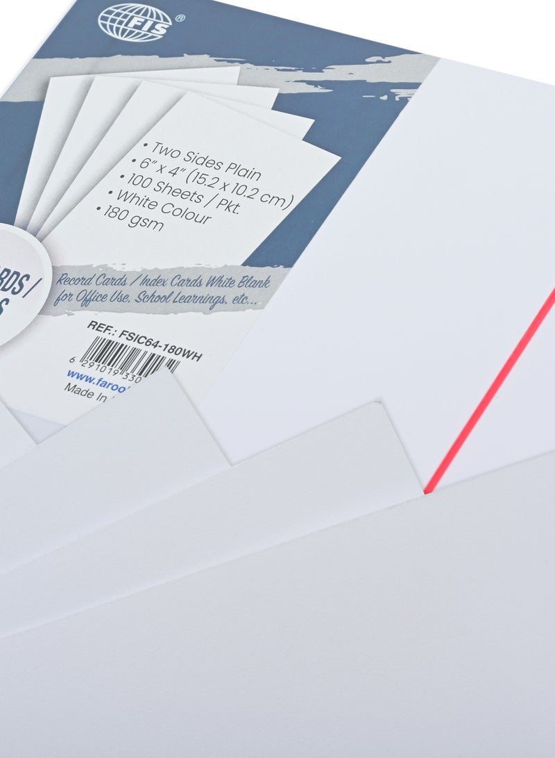 FIS بطاقات تسجيل/فهرسة، جانبين عاديين، حجم 6x4" (15.24x10.6 سم) 180 جرام، 100 ورقة، لون أبيض - FSIC64-180WH - Image 2