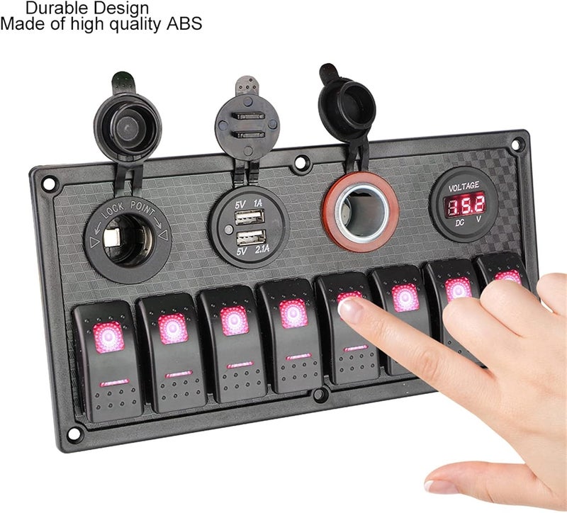 Wivplex 8 Gang Switch Panel with Dual USB and Voltmeter - Image 3