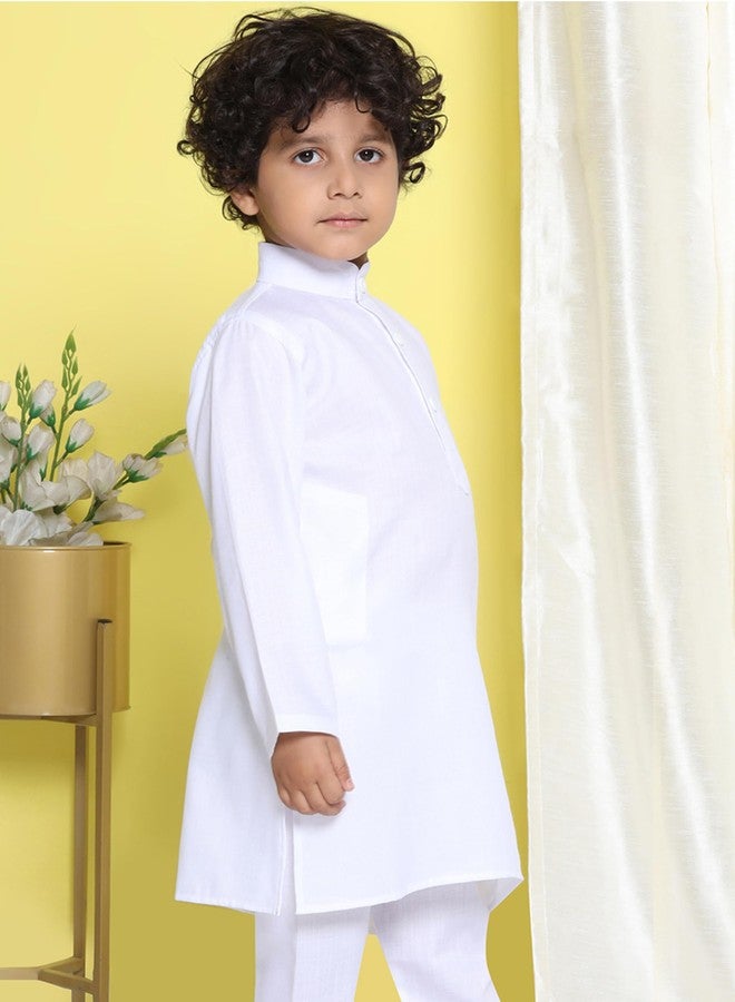 AJ DEZINES Kids Cotton Full Sleeve Solid White Kurta Pajama Set for Boys - Ethnic wear | Special Occasion & Party Outfit | Mandarin Collar Kurta for boys - Regular Fit - Image 3