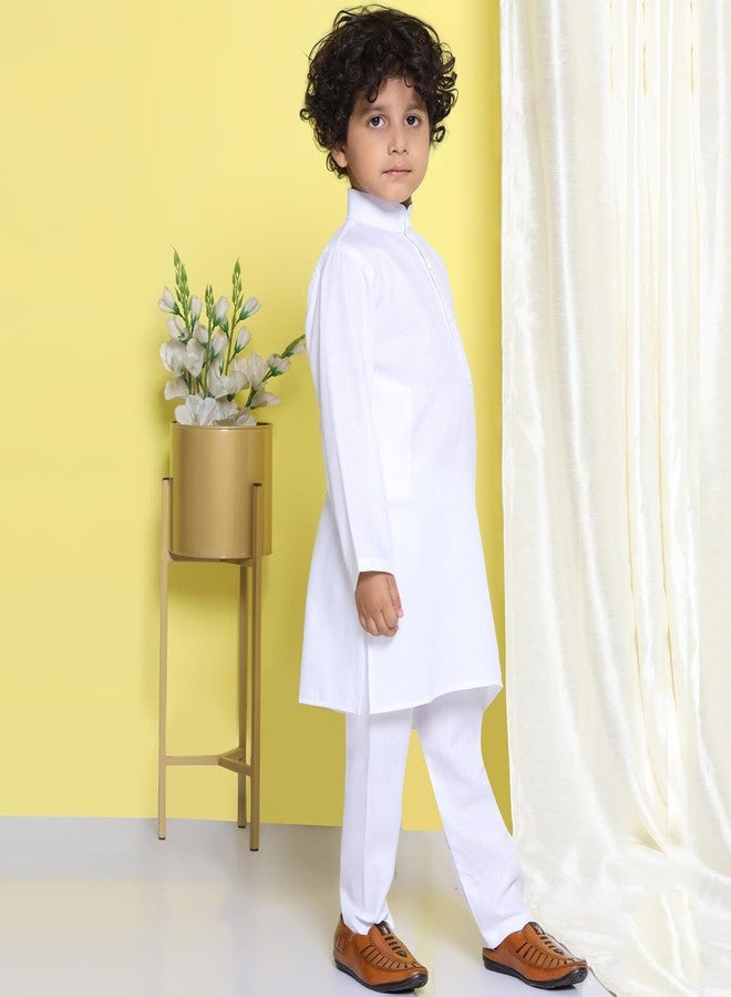 AJ DEZINES Kids Cotton Full Sleeve Solid White Kurta Pajama Set for Boys - Ethnic wear | Special Occasion & Party Outfit | Mandarin Collar Kurta for boys - Regular Fit - Image 4