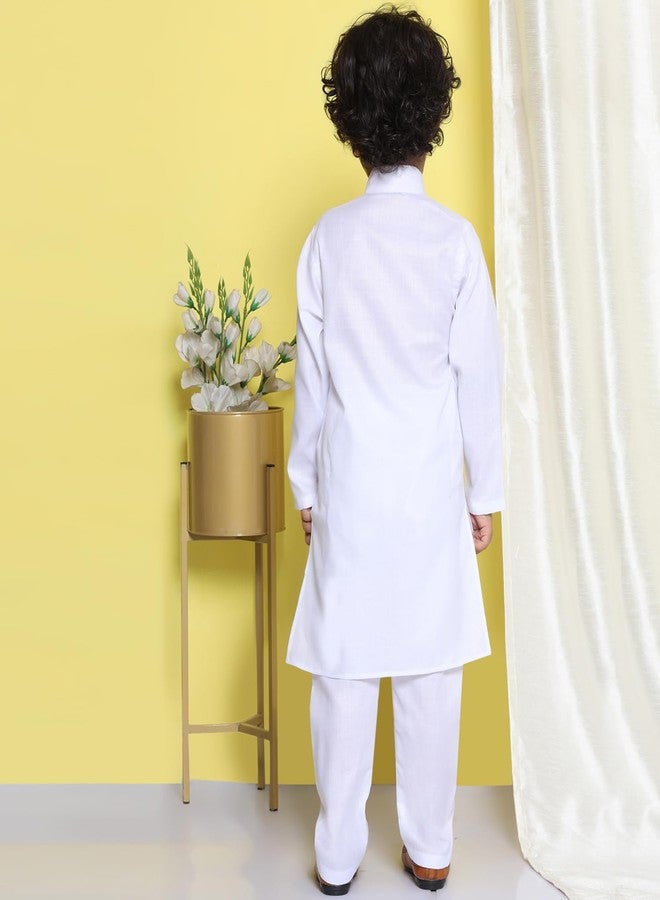 AJ DEZINES Kids Cotton Full Sleeve Solid White Kurta Pajama Set for Boys - Ethnic wear | Special Occasion & Party Outfit | Mandarin Collar Kurta for boys - Regular Fit - Image 2