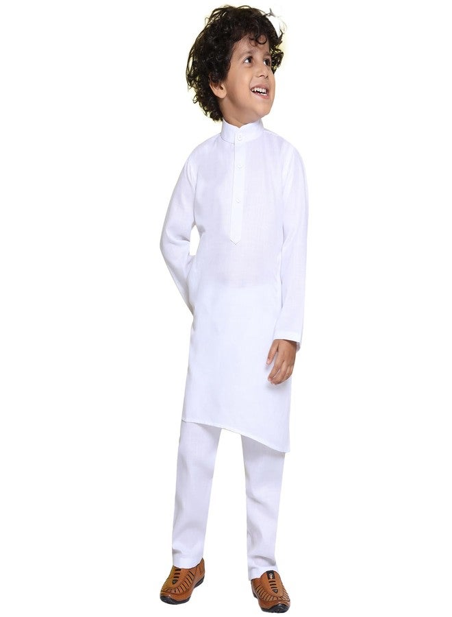 AJ DEZINES Kids Cotton Full Sleeve Solid White Kurta Pajama Set for Boys - Ethnic wear | Special Occasion & Party Outfit | Mandarin Collar Kurta for boys - Regular Fit - Image 1