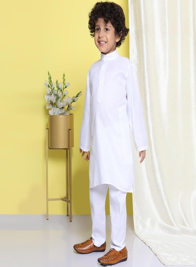 AJ DEZINES Kids Cotton Full Sleeve Solid White Kurta Pajama Set for Boys - Ethnic wear | Special Occasion & Party Outfit | Mandarin Collar Kurta for boys - Regular Fit - Image 5