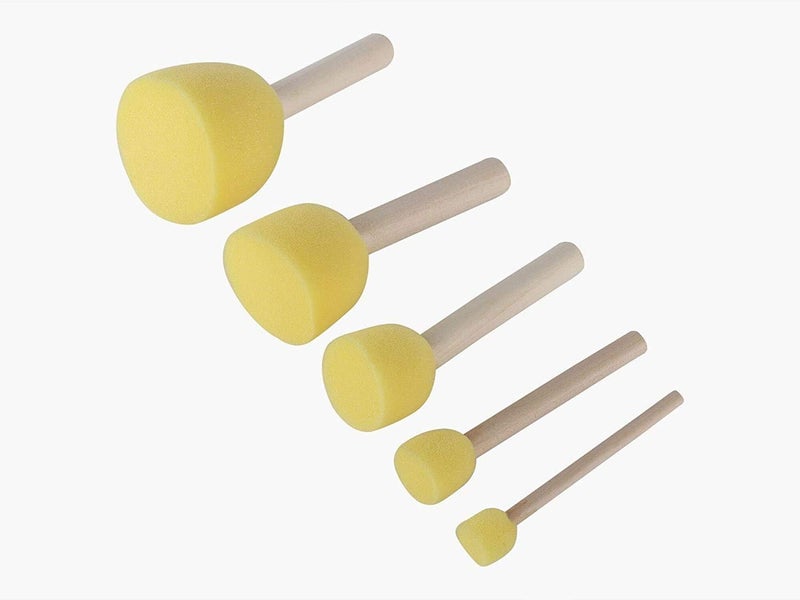 Self Lub 5 Pcs Round Stencil Sponge Yellow Dabber Wooden Handle Foam Brush Furniture Art Crafts Painting Tool Supplies Painting Stippler Set DIY Painting Tools in 5 Sizes - Image 2