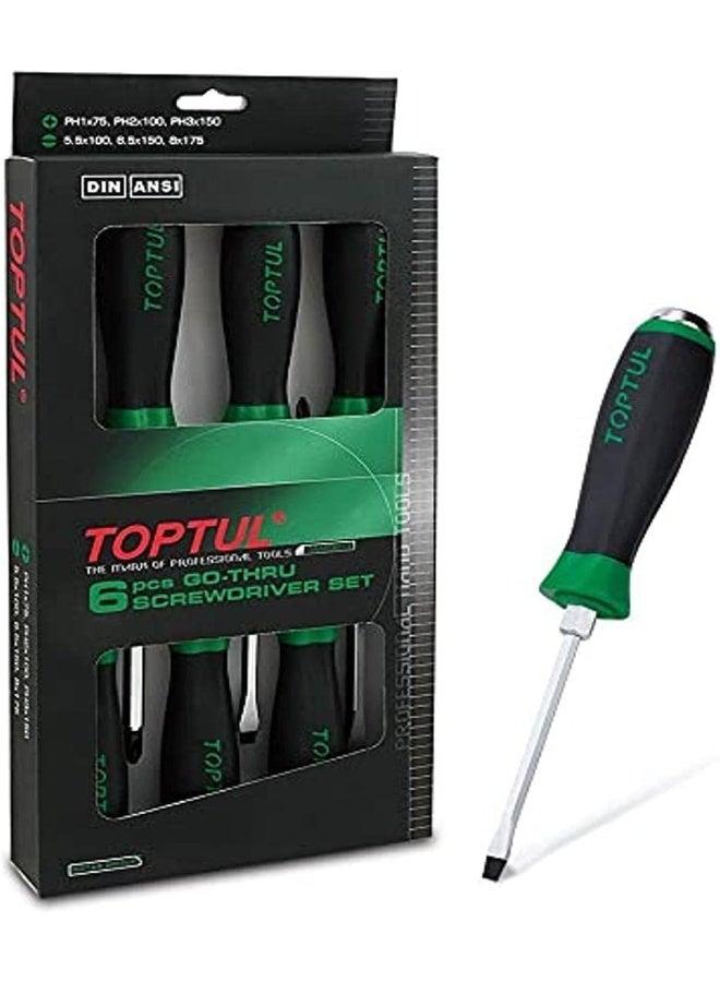توبتول اسم المنتج بالعربي: مجموعة مفكات براغي Toptul Go-Thru برأسين متقاطع وفيليبس، 6 قطع