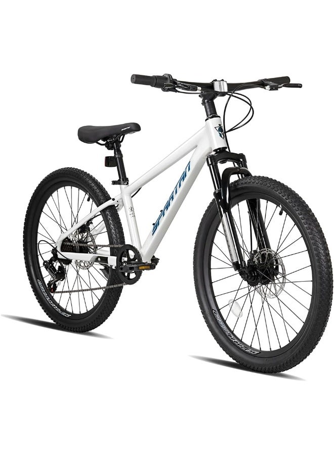 Spartan Maverick Mountain Bike | 24 Inch Wheel Size | 7 Speed Shimano Gears | White Color  - Image 1